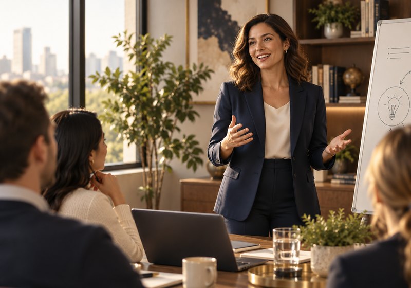 A person presenting clearly to a small group