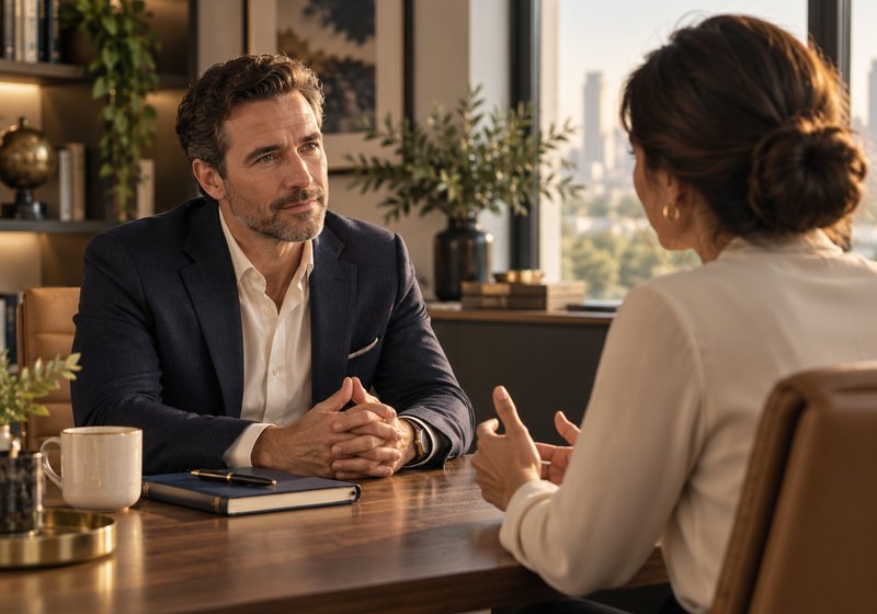 Two people in a calm one-to-one conversation