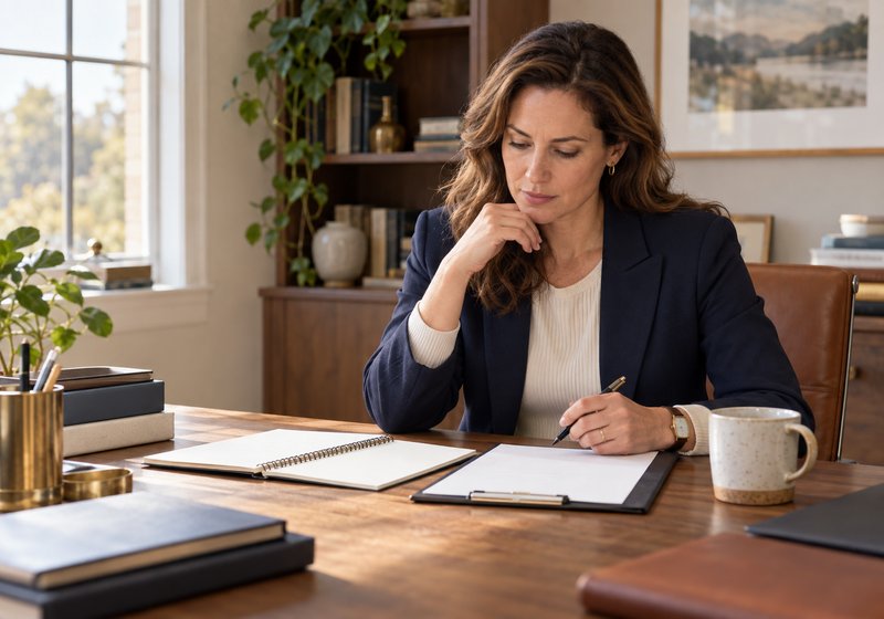 A new manager preparing for a first one-to-one with a notebook and coffee